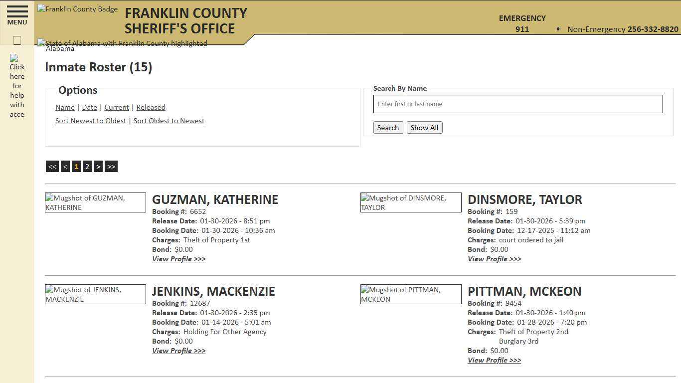 Inmate Roster - Released Inmates Booking Date Descending - Franklin County AL Sheriff's Office