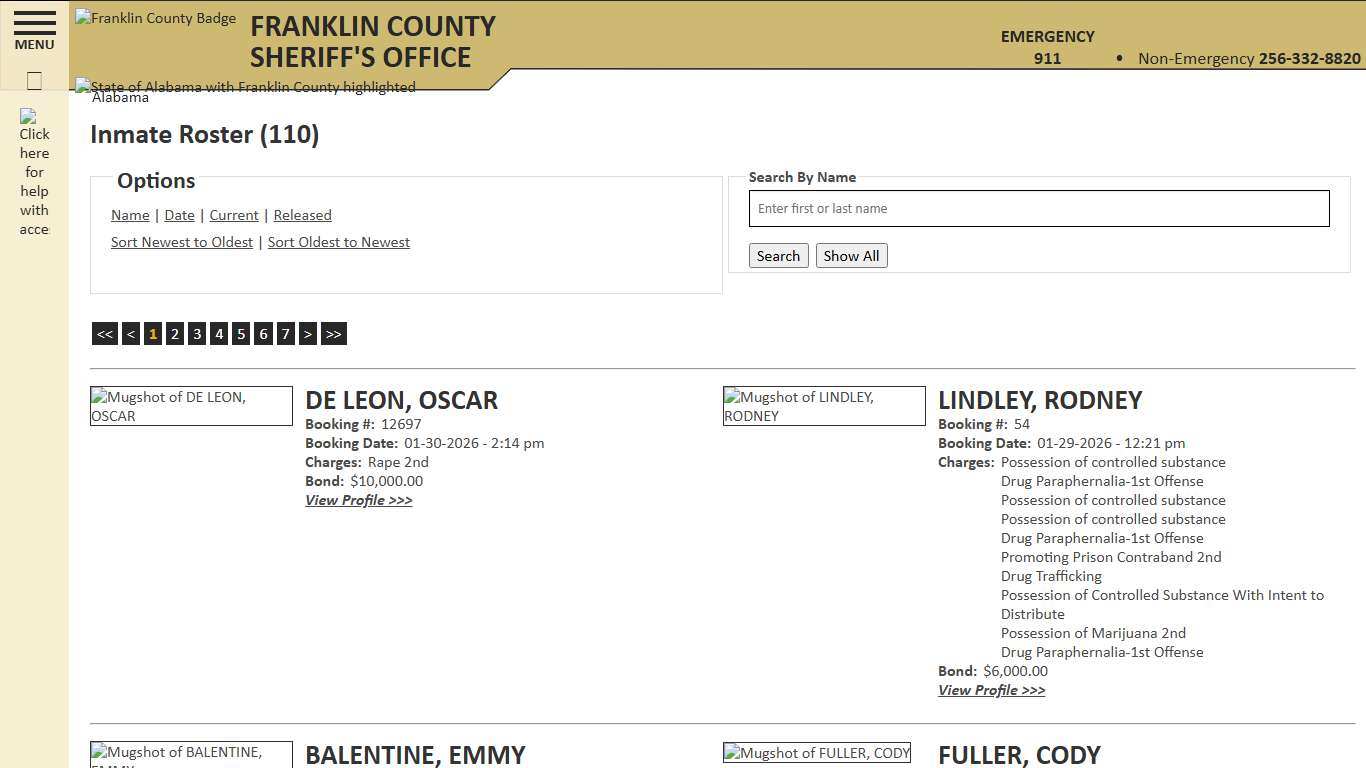 Inmate Roster - Current Inmates Booking Date Descending - Franklin County AL Sheriff's Office